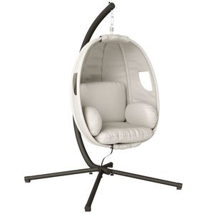 Outsunny Fotoliu suspendat cu cadru, coș pliabil cu pernă groasă, înălțime reglabilă, centură de siguranță până la 120 kg | Aosom Romania imagine