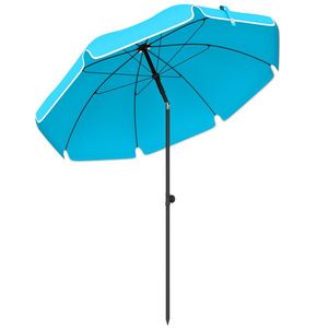 Outsunny Umbrelă de plajă Ø150 cm rezistentă la apă pliabilă umbrelă pentru plajă cu ancoră de nisip înclinare reglabilă husă Albastru | Aosom Romania imagine
