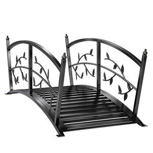 Outsunny Pod de Grădină Metalic 1, 2 m Pod Decorativ pentru Iaz cu Balustrade de Siguranță și Design cu Frunze Negru | Aosom Romania imagine