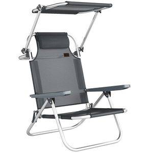 Outsunny Șezlong pliabil pentru grădină cu pernă copertină reglabilă spătar reglabil în 6 poziții 62 x 68 x 79 cm Gri închis | Aosom Romania imagine