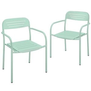 Outsunny Set 2 scaune de grădină stivuibile scaune de terasă cu design lamelă cotiere 56 x 58 x 78 cm Verde | Aosom Romania imagine