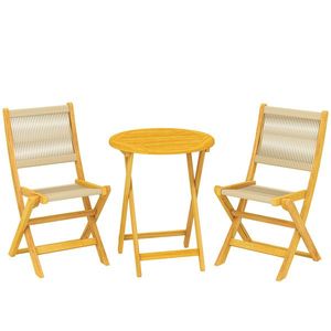 Outsunny Set mobilier balcon 3 piese Polyrattan lemn pliabil Set mobilier grădină cu masă 2 scaune, respirabil | Aosom Romania imagine