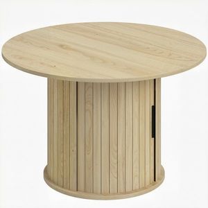 HOMCOM Masă de cafea rotundă, masă pentru living cu depozitare, ușă glisantă cu lamele, 2 rafturi, efect lemn natural | Aosom Romania imagine