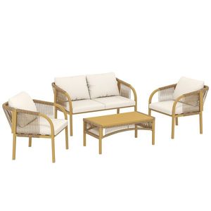 Outsunny Set mobilier de grădină exterior 4 piese cu canapea 2 fotolii masă perne, oțel rășină împletită, 120x72x73cm, Kaki | Aosom Romania imagine