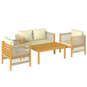 Outsunny Set mobilier de grădină din lemn pentru 4 persoane cu canapea 2 locuri, 2 fotolii, masă, împletitură din frânghie, design cu lamele, perne lavabile | Aosom Romania imagine