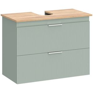 HOMCOM Corp sub lavoar, mobilier de baie cu 2 sertare, stil modern, 80 x 40 x 60 cm, verde și lemn natural | Aosom Romania imagine