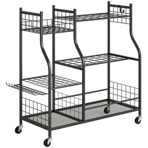 Outsunny Organizator de Ounelte de Grădină în Oțel pe 3 Nivele, 74 Emplacements, 4 Roues, 11 Crochets, 104x40x95cm, Negru | Aosom Romania imagine