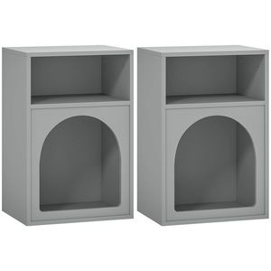 HOMCOM Set de 2 noptiere, noptieră cu compartimente deschise, design arcuat, 40 x 30 x 60 cm, gri | Aosom Romania imagine