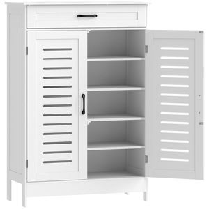 HOMCOM Dulap pentru Încălțăminte cu Uși cu Lamele Sertar și Rafturi Reglabile pentru 20 Perechi 78x37x115, 8 cm Alb | Aosom Romania imagine