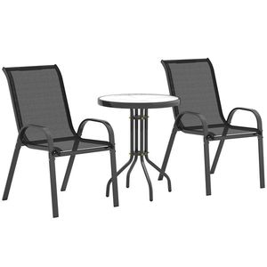 Outsunny Set Mobilier de Grădină din 3 Piese cu Scaune Suprapozabile și Masă din Sticlă, 54x71x93 cm, Gri Închis | Aosom Romania imagine