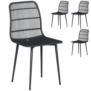 Outsunny Scaune de Dining pentru Exterior Set de 4, Scaune de Grădină cu Spatar Fisurat, Negru | Aosom Romania imagine