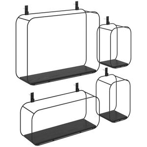 HOMCOM Rafturi Flotante Geometrice pentru Living, Set de 4 Piese, Negru | Aosom Romania imagine