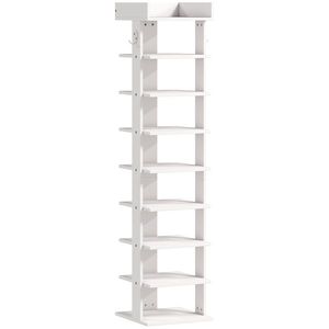 HOMCOM Pantofar 9 niveluri organizator din lemn pentru pantofi cu raft superior și 2 cârlige, pentru hol, Alb | Aosom Romania imagine