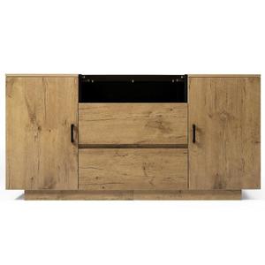 Comodă-sideboard cu 2 sertare, 2 dulapuri cu înălțime reglabilă și compartiment deschis, 140x40x70 cm, Culoare naturală imagine
