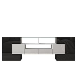 Dulap TV cu iluminare LED, suprafețe din sticlă, cu 6 uși, 2 sertare și 3 compartimente, 145x30x51 cm, Alb+Negru imagine