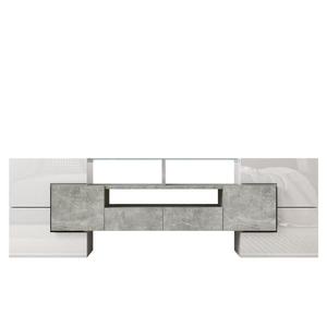 Dulap TV cu iluminare LED, suprafețe din sticlă, cu 6 uși, 2 sertare și 3 compartimente, 145x30x51 cm, Alb+Gri imagine