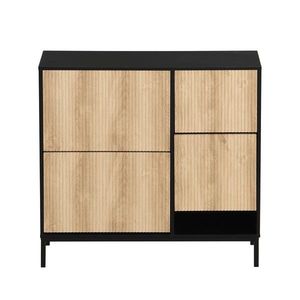Dulap pentru pantofi cu taburet pentru schimbarea pantofilor, 3 compartimente cu suprafețe de depozitare, 100x25x100 cm, Negru+Culoare naturală imagine