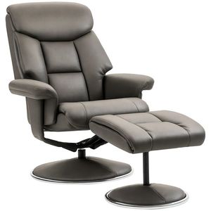 HOMCOM Fotoliu de Relaxare cu Taburet, Spătar Reglabil, Piele ecologică, până la 150 kg, Gri | Aosom Romania imagine