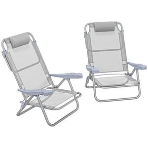 Outsunny Set 2 Scaune de Camping Pliabile cu Tetieră Căptușită și Spătar Reglabil în 6 Poziții, 62x65x80 cm, Gri Deschis | Aosom Romania imagine