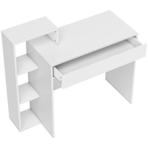 HOMCOM Compact Computer Desk with 3 Storage Shelves and Drawer, Space Saving Writing Desk, Study Table for Home Office, 110 x 40 x 92 cm, White | Aosom Romania imagine