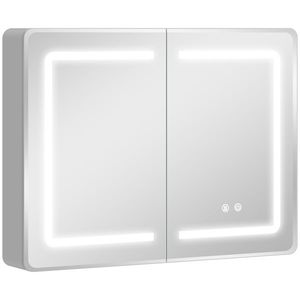 HOMCOM Dulap cu oglindă pentru baie cu iluminare LED, 60 x 80 cm, antiaburire, dimabil în 3 trepte | Aosom Romania imagine