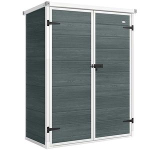 Outsunny Depozit pentru unelte 0, 8m², șopron pentru unelte cu rafturi pliante, 134 x 68, 5 x 170 cm, din plastic cu uși duble închise cu lacăt, placă pentru podea | Aosom Romania imagine