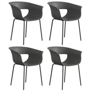 Outsunny Set de 4 Scaune de Exterior, cu Brațe, Spătar Perforat, Picioare Metalice, Gri Închis | Aosom Romania imagine