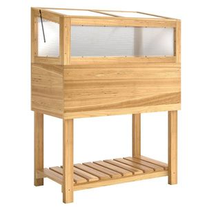 Outsunny Jardinieră înaltă cu seră din lemn, ladă de plantare ridicată cu capac rabatabil, raft, material nețesut, ergonomic | Aosom Romania imagine