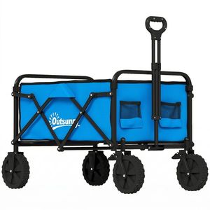 Outsunny Cărucior de Grădină Pliabil cu Roți Blocabile Mâner Reglabil Suport Pahare Capacitate 80 kg pentru Camping 85x50x99 cm Albastru | Aosom Romania imagine