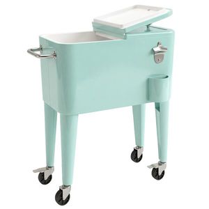 Outsunny Cărucior refrigerat pentru băuturi 56L cu roți deschizător colector de capace și mâner pentru curte petrecere 75x35x78 cm Verde deschis | Aosom Romania imagine