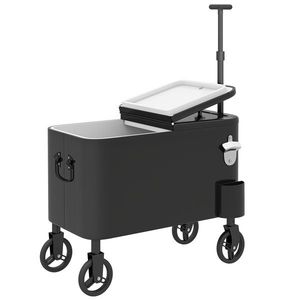 Outsunny Cărucior frigorific 56L cu roți mâner reglabil deschizător colector de capace scurgere și mâner 75x35x120 cm Negru | Aosom Romania imagine