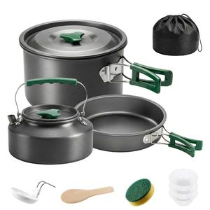 Outsunny Set de vase pentru camping din aluminiu 11 piese, cu geantă de depozitare și mânere anti-arsură, Ø19x10cm, Gri | Aosom Romania imagine