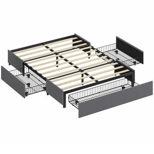 HOMCOM Pat dublu 140x190 cm cu somier, 3 sertare și cadru metalic Capacitate 363 kg Gri | Aosom Romania imagine