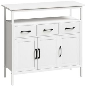 HOMCOM Bufet bucătărie, mobilier de depozitare, 3 uși, 3 sertare, compartiment deschis și rafturi reglabile, 95x35x88cm, alb | Aosom Romania imagine