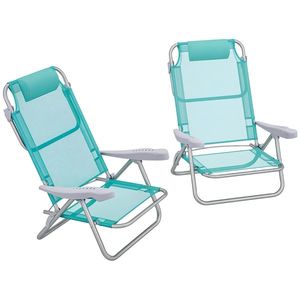 Outsunny Set 2 Scaune de Camping Pliabile cu Tetieră Căptușită și Spătar Reglabil în 6 Poziții, 62x65x80 cm, Albastru | Aosom Romania imagine