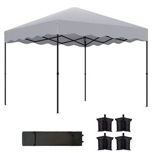 Outsunny 3 x 3 m pavilion pop-up, cort de grădină cu înălțime reglabilă, cu geantă cu role, pentru grădină, terasă, metal, material textil, Gri deschis | Aosom Romania imagine