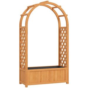 Outsunny Jardiniere înălțată ghiveci de plantare cu grilaj, acoperiș arcuit spalier ghiveci din lemn 83 x 36 x 145cm Maro deschis | Aosom Romania imagine