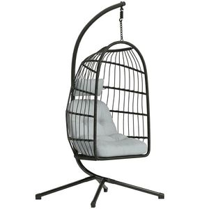 Outsunny Scaun suspendat tip ou cu suport Coș Pliabil Pernă Tetieră Înălțime Reglabilă și Frânghie Capacitate 120 kg Gri deschis | Aosom Romania imagine
