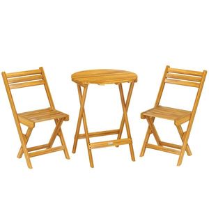 Outsunny Set bistro pliant 3 piese din lemn de acacia cu masă rotundă și 2 scaune, fără asamblare, 60x60x75cm, Natural | Aosom Romania imagine