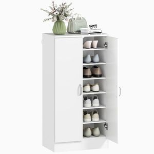 HOMCOM Raft de pantofi cu balamale Soft-Close, rafturi reglabile, dulap de 6 nivele pentru hol, intrare, pentru 14 perechi, 55 x 35 x 108 cm, placaj, Alb | Aosom Romania imagine