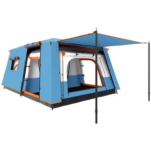 Outsunny Cort de Camping pentru 4-6 Persoane cu 2 Camere, Verandă și Geantă de Transport, 430x305x195 cm, Albastru | Aosom Romania imagine