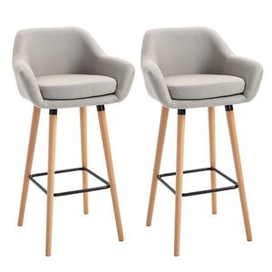 HOMCOM Taburete de Bar Design scandinav - Set de 2 taburete de Bar Mare Confort cu Suport pentru Picioare și cotiere - Lemn masiv In Bej | Aosom Romania imagine