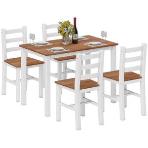 HOMCOM Set de masă, masă de cină, 4 scaune, set de dining, pin, maro + alb | Aosom Romania imagine