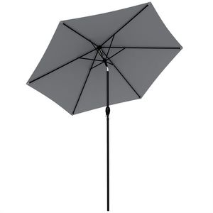 Outsunny Umbrelă de grădină exterioară rotundă 2 m, înclinabilă la 30°, manivelă, stâlp din aluminiu, țesătură 180 g/m², anti-UV, Gri Închis | Aosom Romania imagine