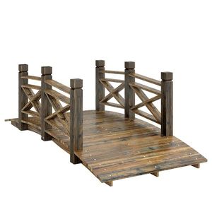 Outsunny Pod din lemn cu balustradă Pod de grădină din lemn de brad Pod pentru iaz cu aspect antic, circulabil 174 x 78 x 57, 5 cm Carbonizat | Aosom Romania imagine