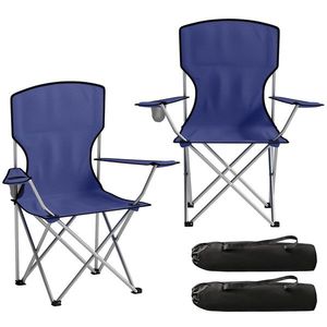 Outsunny Set de 2 scaune de camping pliabile cu suport pentru pahar, husă de transport, spătar înalt, 88x57x97cm, Albastru închis | Aosom Romania imagine