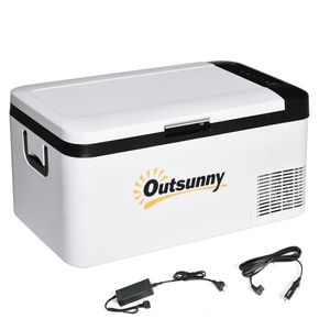 Outsunny Frigider Portabil Electric 18L 12/24V până la -20℃ Frigider și Congelator de Compresor pentru Mașină cu Lumină LED și Mânere Pliabile Consum Redus de Energie pentru Acasă Camping 58, 5x33, 5x29, 2 cm Alb | Aosom Romania imagine