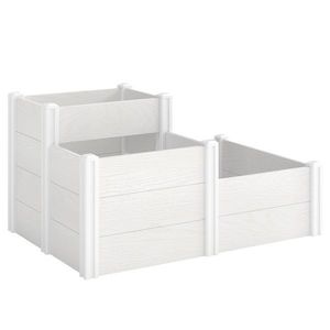 Outsunny Pat de grădină înalt 3 niveluri, stivabil, cu fund deschis, jardiniere modulare montaj DIY din plastic | Aosom Romania imagine