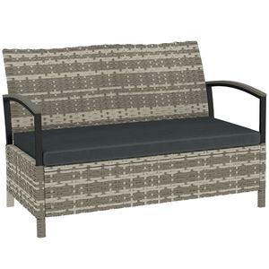 Outsunny Bancă cu depozitare 2 locuri bancă cu perne și mânere 125 L Poly Rattan 123 x 70 x 82 cm Gri închis | Aosom Romania imagine