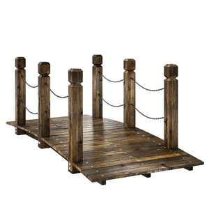 Outsunny Pod de Grădină din Lemn 1, 51 m Pod Decorativ pentru Iaz Rustic cu Balustrade de Siguranță Carbonizat | Aosom Romania imagine